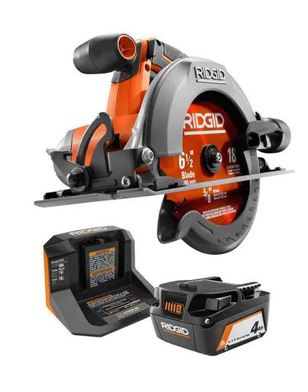 RIDGID 18V Cordless 6-1/2 in. Circular Saw Kit with (1) 4.0 Ah Battery and Charger $99