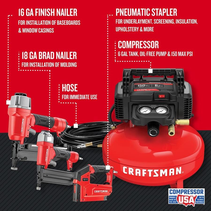 CRAFTSMAN 6-Gallon Single Stage Portable Electric Pancake Air Compressor (3-Tools Included) in the Air Compressors department at Lowes.com $199 YMMV