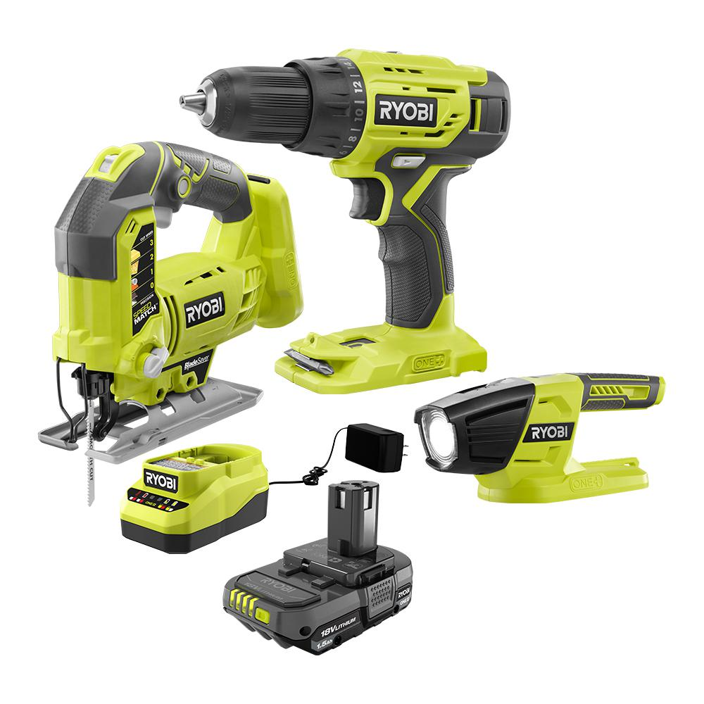 RYOBI ONE+ 18-Volt Cordless Combo Kit (3-Tool) with (1) 1.5 Ah Battery and Charger-PCK104KN - The Home Depot $115