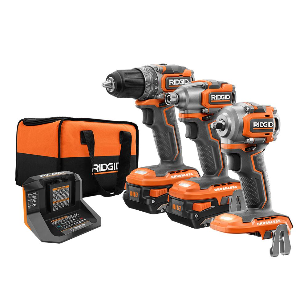 249 00 Ridgid 18 Volt Lithium Ion Brushless Cordless Subcompact Combo Kit 3 Tool With 2 2 0