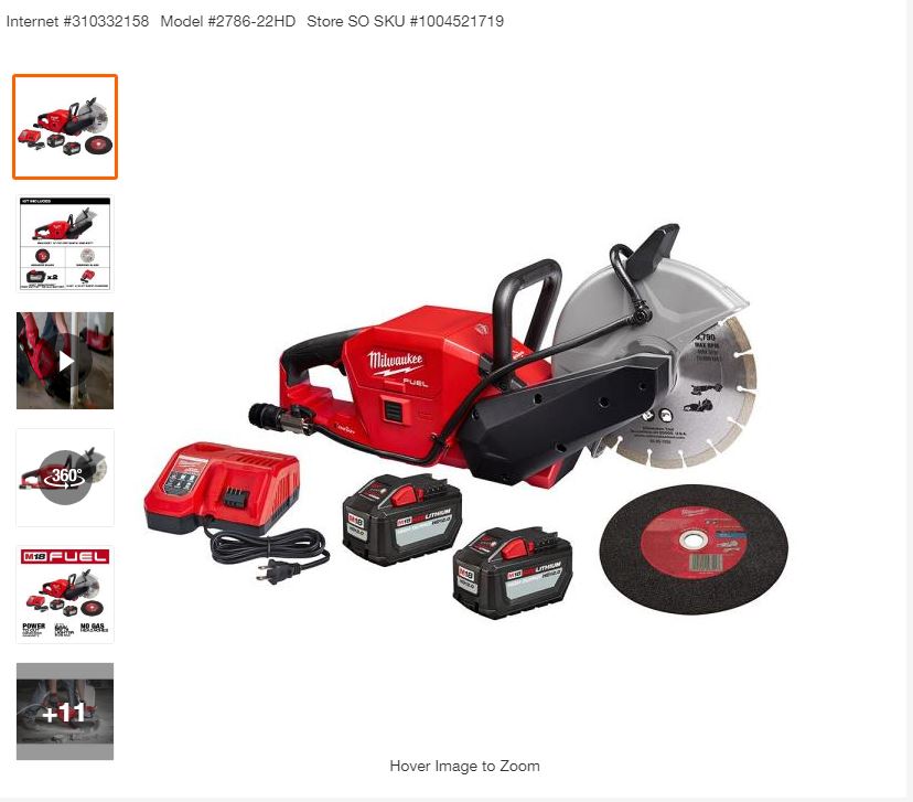 $599, Milwaukee M18 FUEL ONE-KEY 18-Volt Lithium-Ion Brushless Cordless 9 in. Cut Off Saw Kit W/ (2) 12.0Ah Batteries & Rapid Charger