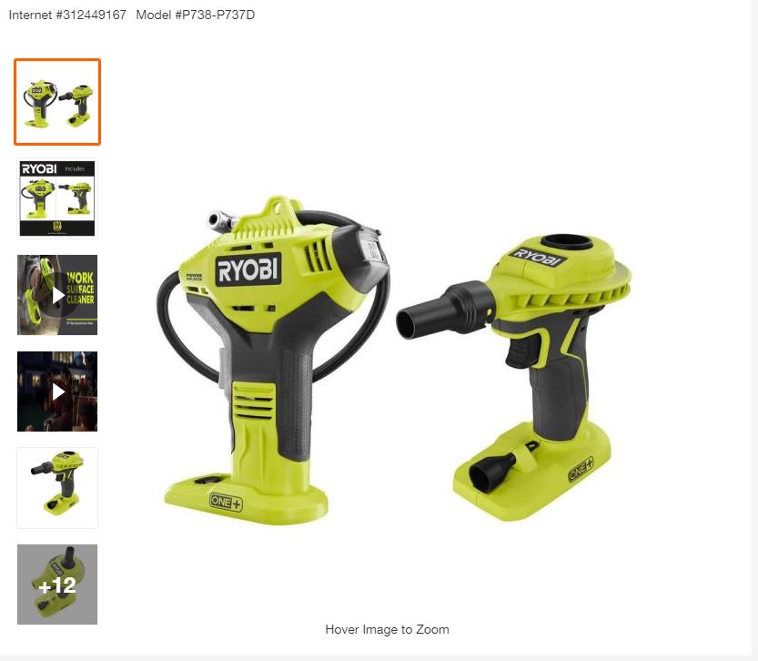 $49.97, Ryobi 18-Volt ONE+ Cordless Power Inflator and High Volume Inflator 2-Tool Combo Kit (Tools Only) $49.97