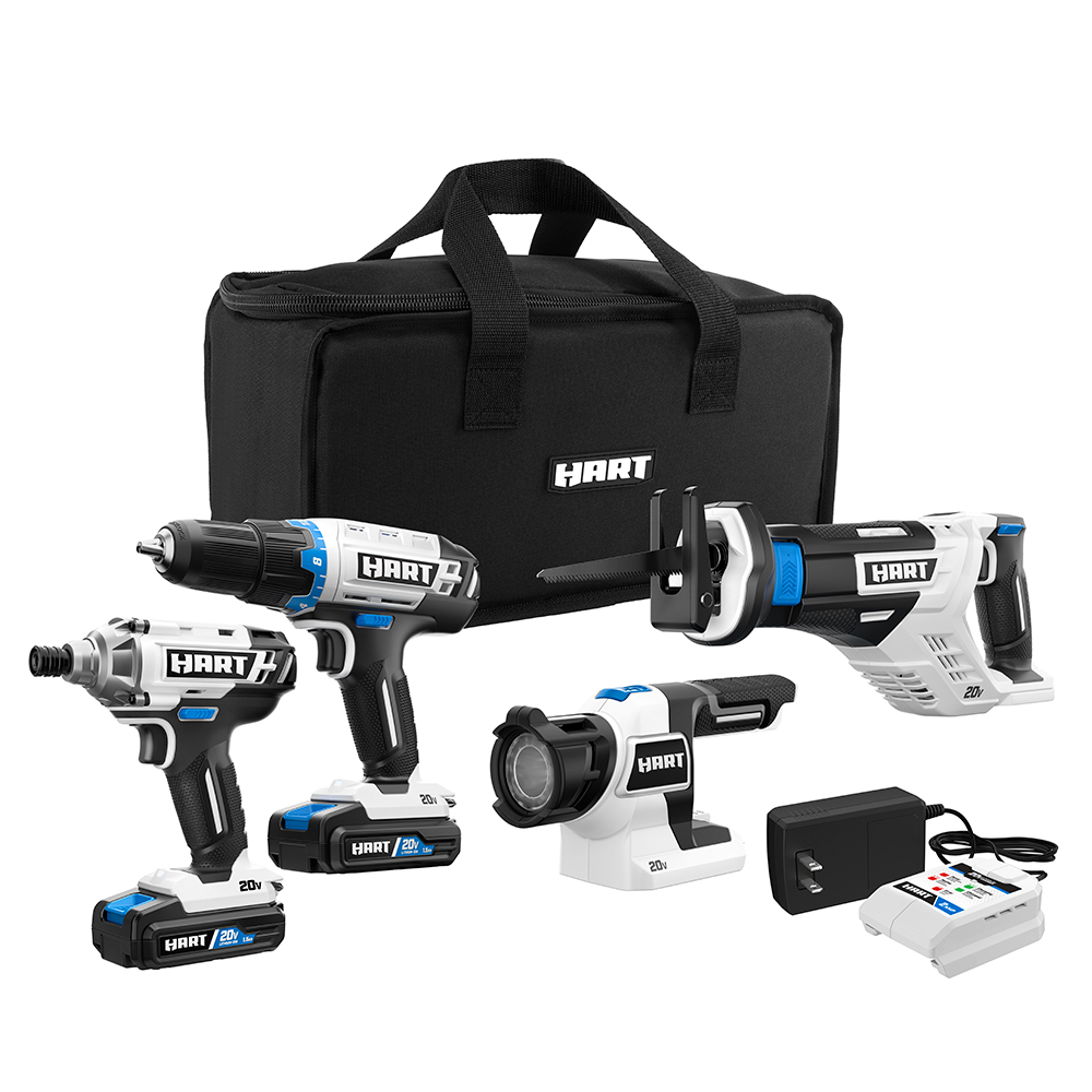 $118, HART 20-Volt Cordless 4-Tool Combo Kit (2) 1.5Ah Lithium-Ion Batteries and 16-inch Storage Bag (Valid Nov 14 to Nov 15 2020)