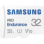 Samsung PRO Endurance UHS-I microSDXC Memory Card w/ Adapter: 32GB $7
