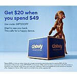Select Chewy Accounts: 30% Off, 50% Off, Kong Buy 1 Get 1 Free, Stacking with $20 Off $49+ + Free S&amp;H on $49+