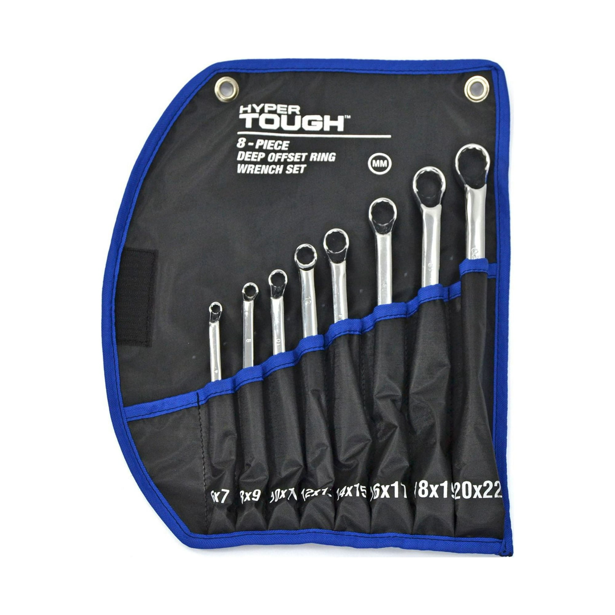 8Piece Hyper Tough Metric Deep Offset Ring Wrench Set