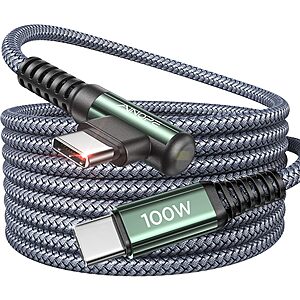 Prime Members: AINOPE 10' USB-C to USB-C 100W Nylon Braided Cable (Right  Angle)