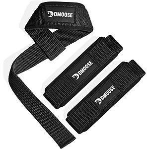 24" 5mm Padded DMoose Fitness Wrist Straps for Weightlifting (Pair, Various) $3.35