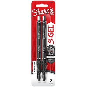 At Staples - Sharpie S-Gel Retractable Gel Pen, Medium Point, Black Ink, 2/Pack (2096156) FREE AC # 55676 w/any purchase.