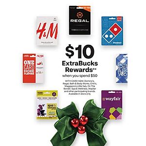 CVS: $10 Extra Care Bucks wys $50 in select gift cards: Dominos. Regal, Bath & Body Works + more