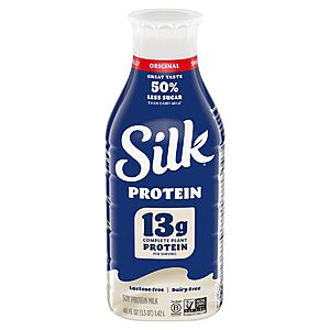 Lait de soja sans gluten à haute teneur en protéines Silk de 48 oz (original ou chocolat) gratuit + ramassage gratuit en magasin