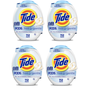 Select Accounts: 112-Count Tide PODS Free & Gentle Laundry Detergent Soap Pacs (Unscented) 4 for $55.87 w/ S&S + Free Shipping