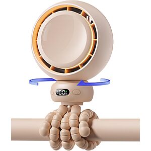 Bearwind Mini Portable Stroller Fan &ndash; 60&deg; Auto Oscillation, Quiet USB-C Rechargeable Baby Fan, 4 Speeds, Night Light & Warning Light, Flexible Tripod $14.74