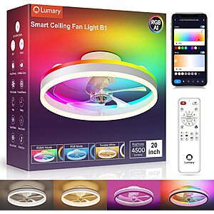 Lumary 20" Smart Wi-Fi Flush Mount Ceiling Fan w/ 4500Lm 2700K/6500K LED Light + Free S&H