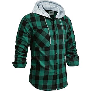 GEEK LIGHTING Men's Flannel Plaid Button Down Shirt Hoodie