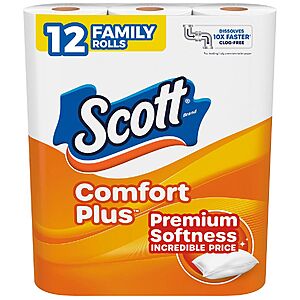 12-Ct Scott Comfort Plus 1-Ply Toilet Paper Family Rolls 2 for $5.50 & More + Free Pickup ($10 Min.)