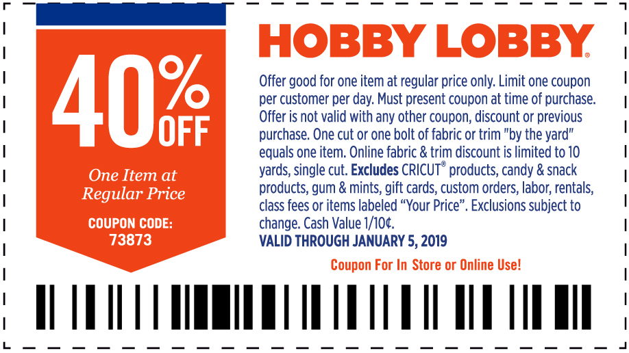 Hobby Lobby 40 Off Any One Item At Regular Price With