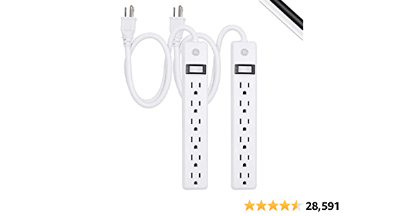 GE 6-Outlet Power Strip, 2 Pack, 2 Ft Extension Cord - $10.59