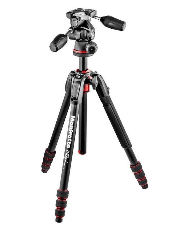 62" Manfrotto 190Go! 4-Section Aluminum Tripod Kit with 3-Way Head $180