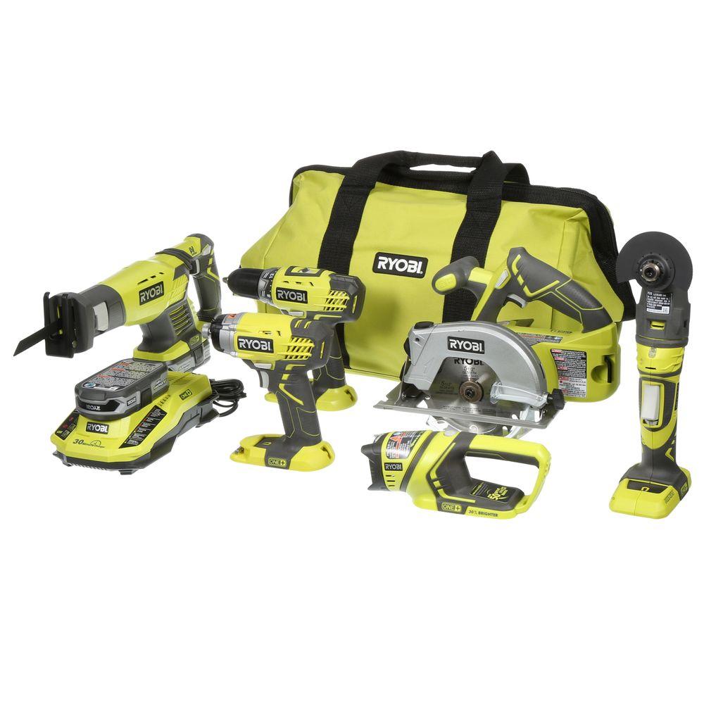 6 Tool Kit Ryobi One 18 Volt Ultimate Combo W 2 Batteries