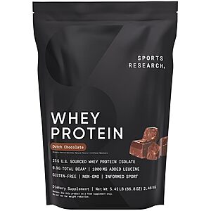 5.4-lbs Sports Research Whey Protein Isolate Powder (Dutch Chocolate) $56.70 w/ S&S & More + Free S&H