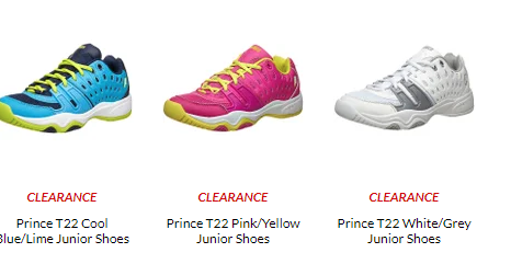 Prince T22 Jr. Tennis Shoes + Prince Stage 3 Red Foam Ball 3 Pack for $23.75 (and up) +Shipping @ Tennis Warehouse
