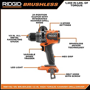 Ridgid hammer best sale drill tool only