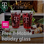 T-Mobile Tuesdays app users 12/05/23, free T-Mobile holiday glass, $25 off holiday flowers, free 8x11 shutterly calendar*, 15 cent Shell discount*