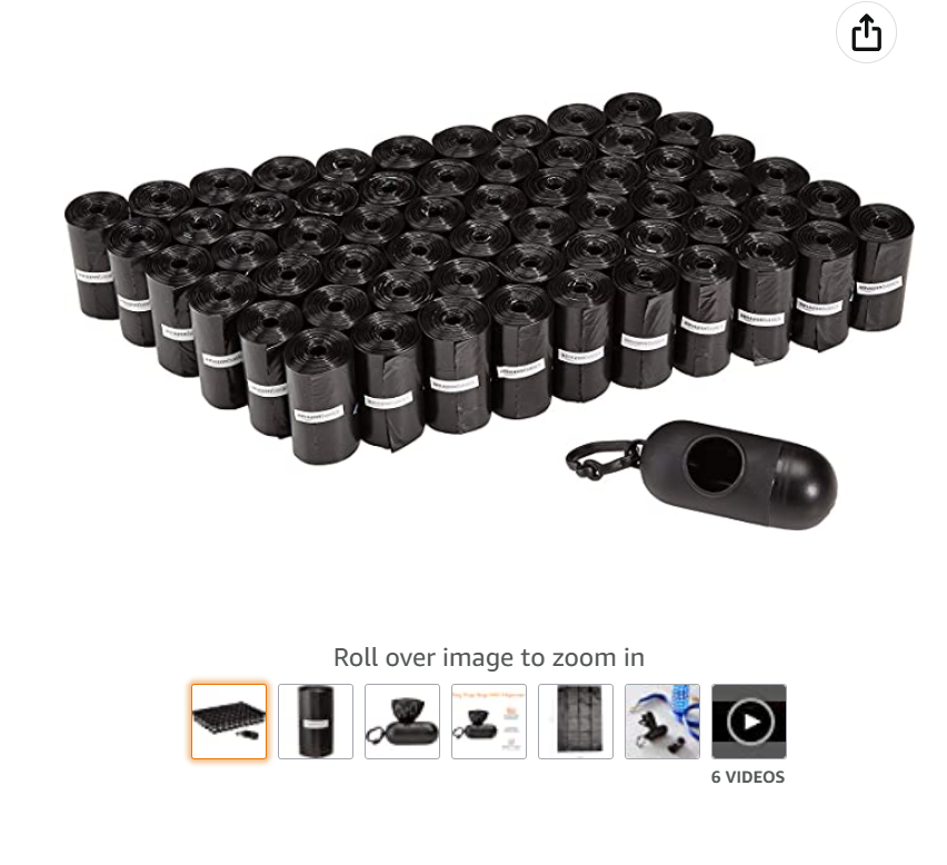 Amazon Basics Unscented Standard Dog Poop Bags with Dispenser and Leash Clip, 13 x 9 Inches, Black - 60 Rolls (900 Bags) $13.85