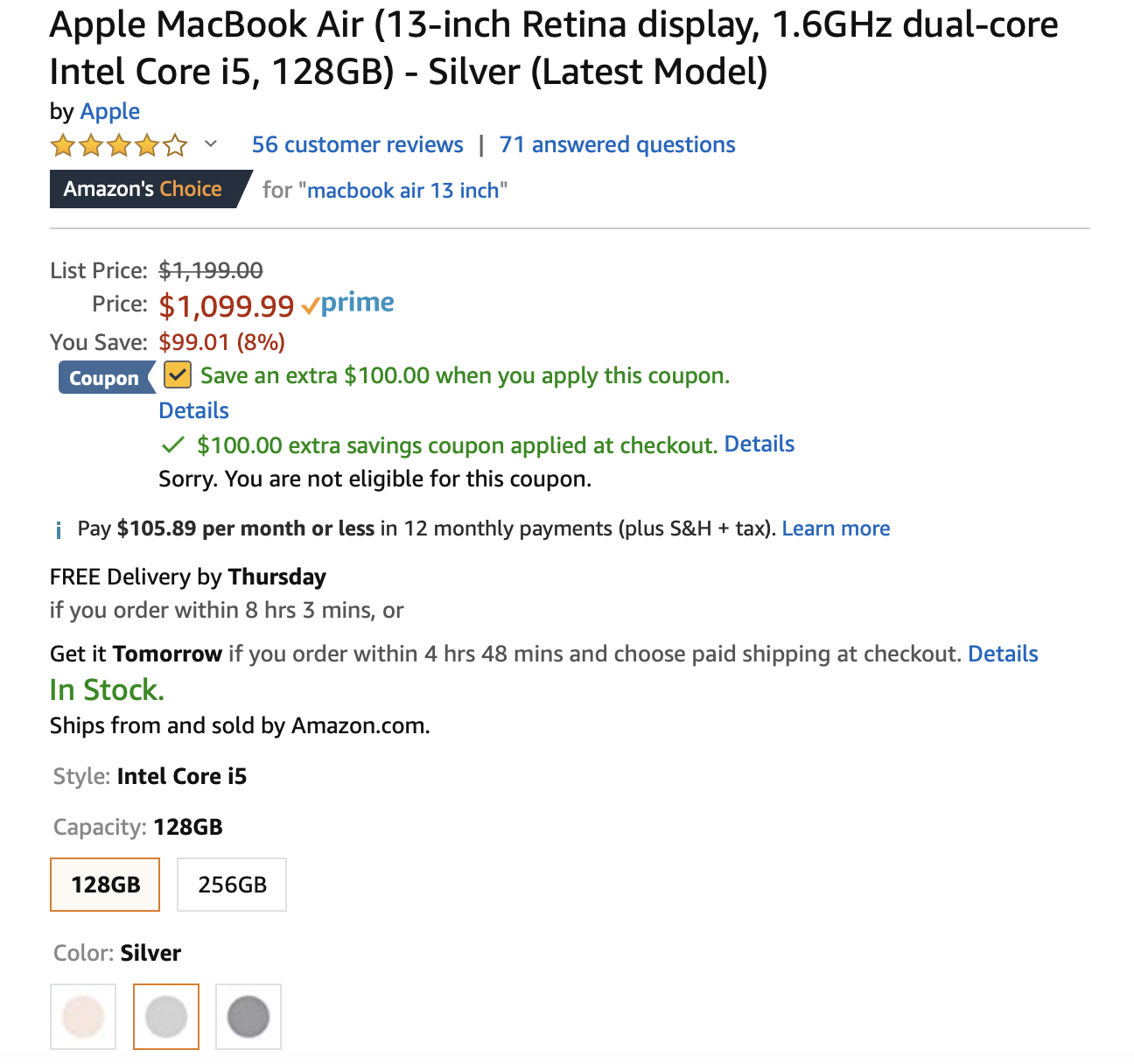 2018 New Apple MacBook Air 13inch Retina display, 1.6GHz dualcore Intel Core i5, 128GB 