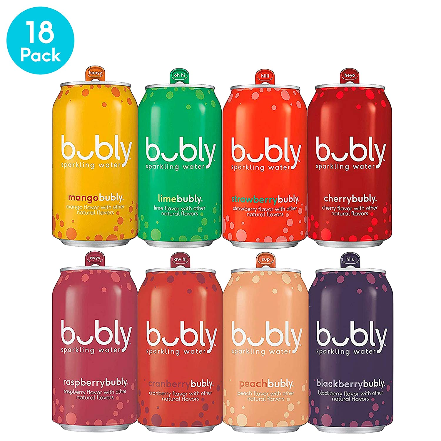 bubly Sparkling Water, 8 Flavor Berry Bliss OR Berry Peachy Variety Pack, 12 fl oz. cans (18 Pack) $5.91 Prime IN STOCK