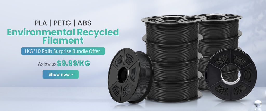 10KG Bundle 1.75mm SUNLU Recycled Filament PLA, PETG, ABS, 3D Printer Filament 1KG/Roll - Black or Random colors $99.99