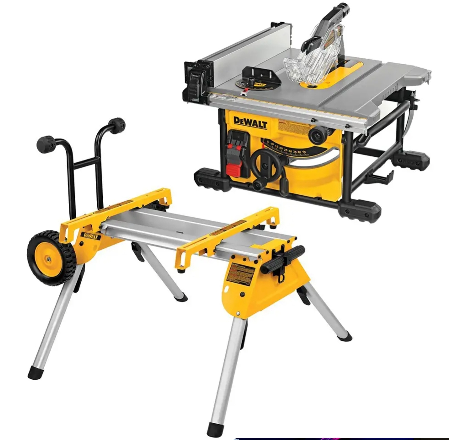 Dewalt 8 25 corded portable jobsite table saw aluminum rolling table