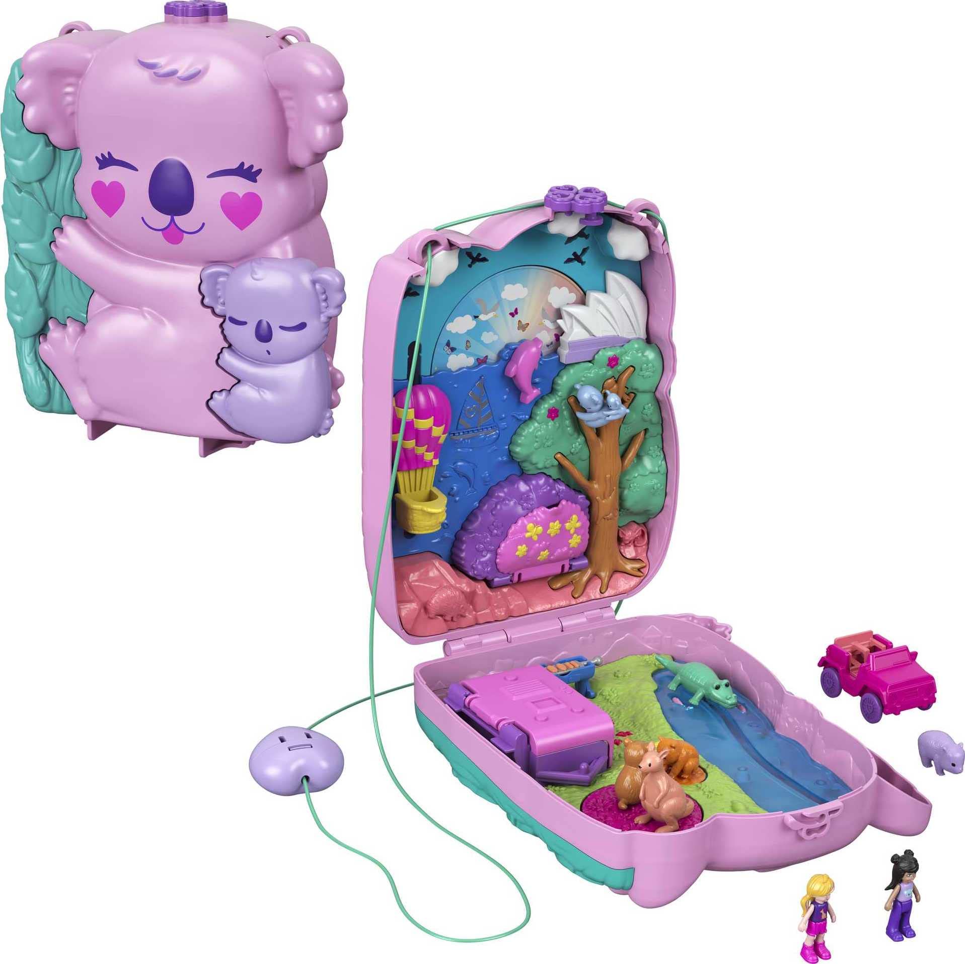Polly Pocket Dolls & Accessories, 2-In-1 Travel Toy, Koala Purse Playset with 2 Micro Dolls, 1 Toy Car and 5 Animals $8.99