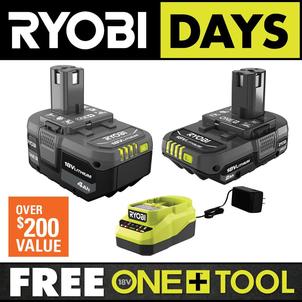 ONE+ 18V Lithium-Ion Starter Kit with 2.0 Ah Battery, 4.0 Ah Battery, and Charger $99 at Home Depot