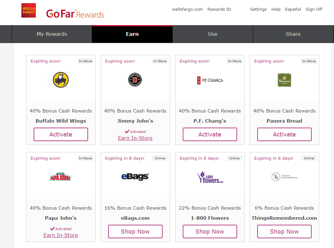 wells fargo go far rewards 40 cashback at panera buffalo