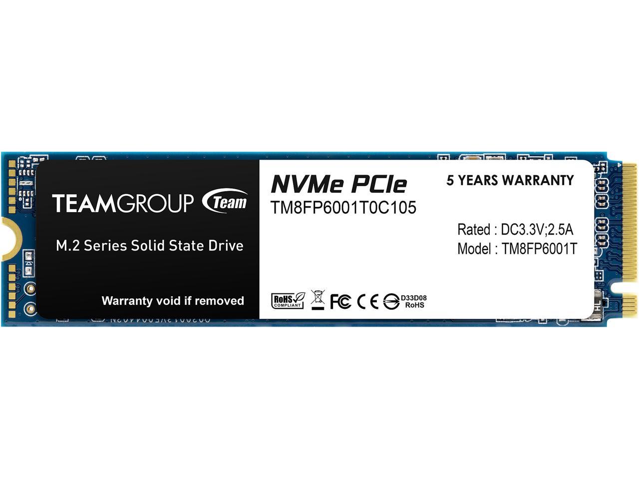 1TB Team Group MP33 M.2 2280 1TB PCIe 3.0 x4 with NVMe 1.3 3D NAND Internal Solid State Drive (SSD) TM8FP6001T0C101