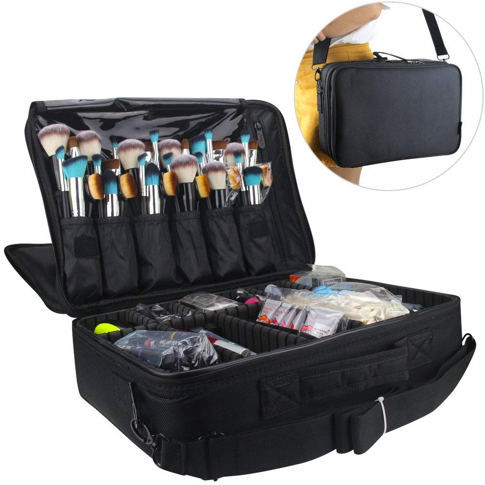 Makeup Train Case Cosmetic Bag Brush Organizer and Storage Large Black - Amazon Prime Free ...