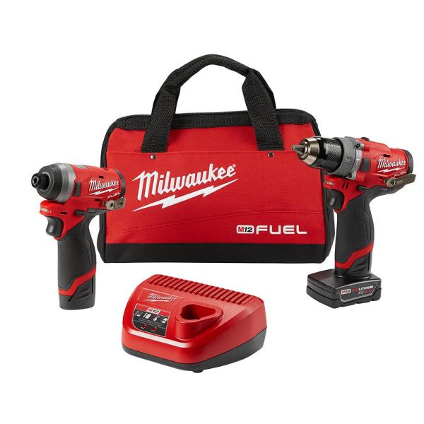 Milwaukee M12 FUEL 12-Volt Lithium-Ion Brushless Cordless Hammer Drill and Impact Driver Combo Kit (2-Tool) w(2) Batteries & Bag $179