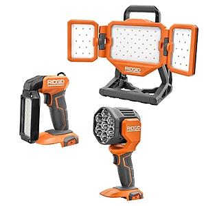 RIDGID 18V Cordless 3-Tool Combo Kit with LED Stick Light, LED Spotlight, and LED Hybrid Panel Light (Tools Only) R86689KSBN - $119