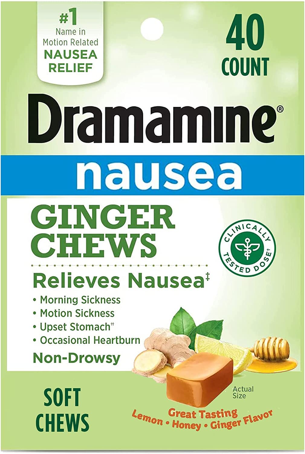 40-Count Dramamine Nausea Ginger Chews $9.30 w/ S&S + Free S&H w/ Prime or $25+ $9.79