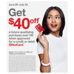 Target: Apply for a new RedCard (Credit or Debit), Get One-Time Coupon $40 off $40+ w/ Approval (Exclusions Apply)
