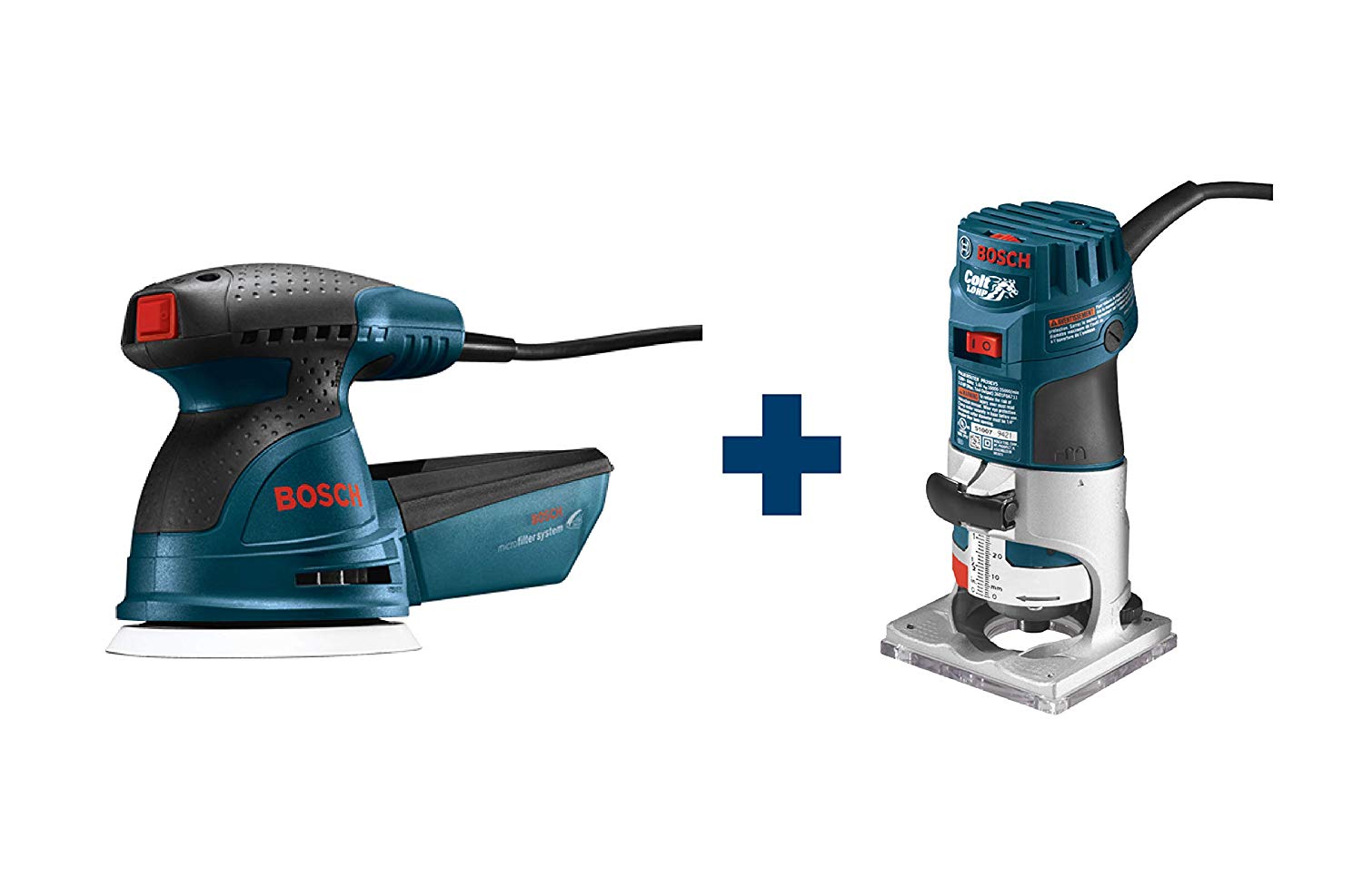 Bosch Colt 1HP 5.6 Amp Variable-Speed Palm Router + 2.5 Amp 5" Variable-Speed Random Orbital Sander Kit w/ Dust Collector & Bag $106.99 + Free Shipping