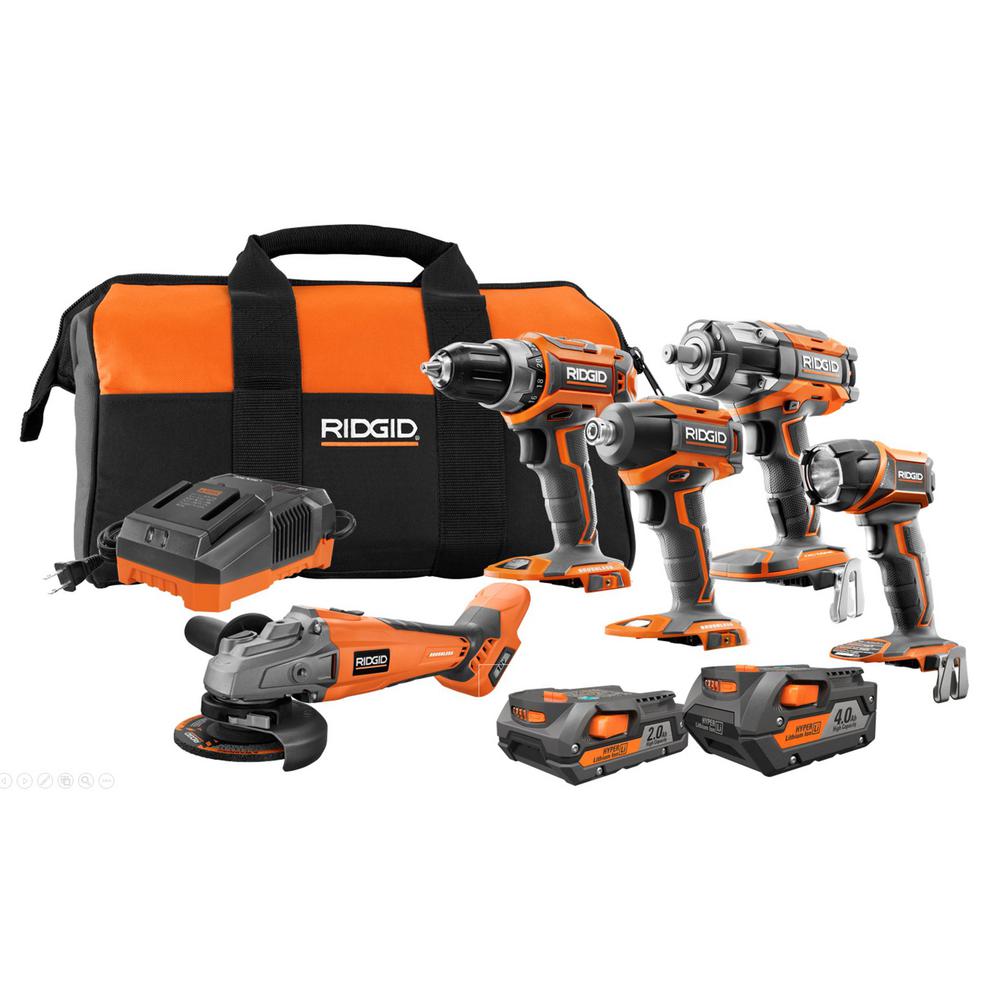 Ridgid 18v Brushless 5 Tool Combo Kit W 4 0ah 2 0ah Batteries