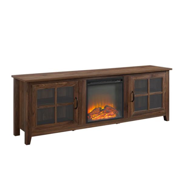 Walker Edison Tv Stands 70 Dark Walnut W Electric Fireplace Up To 75
