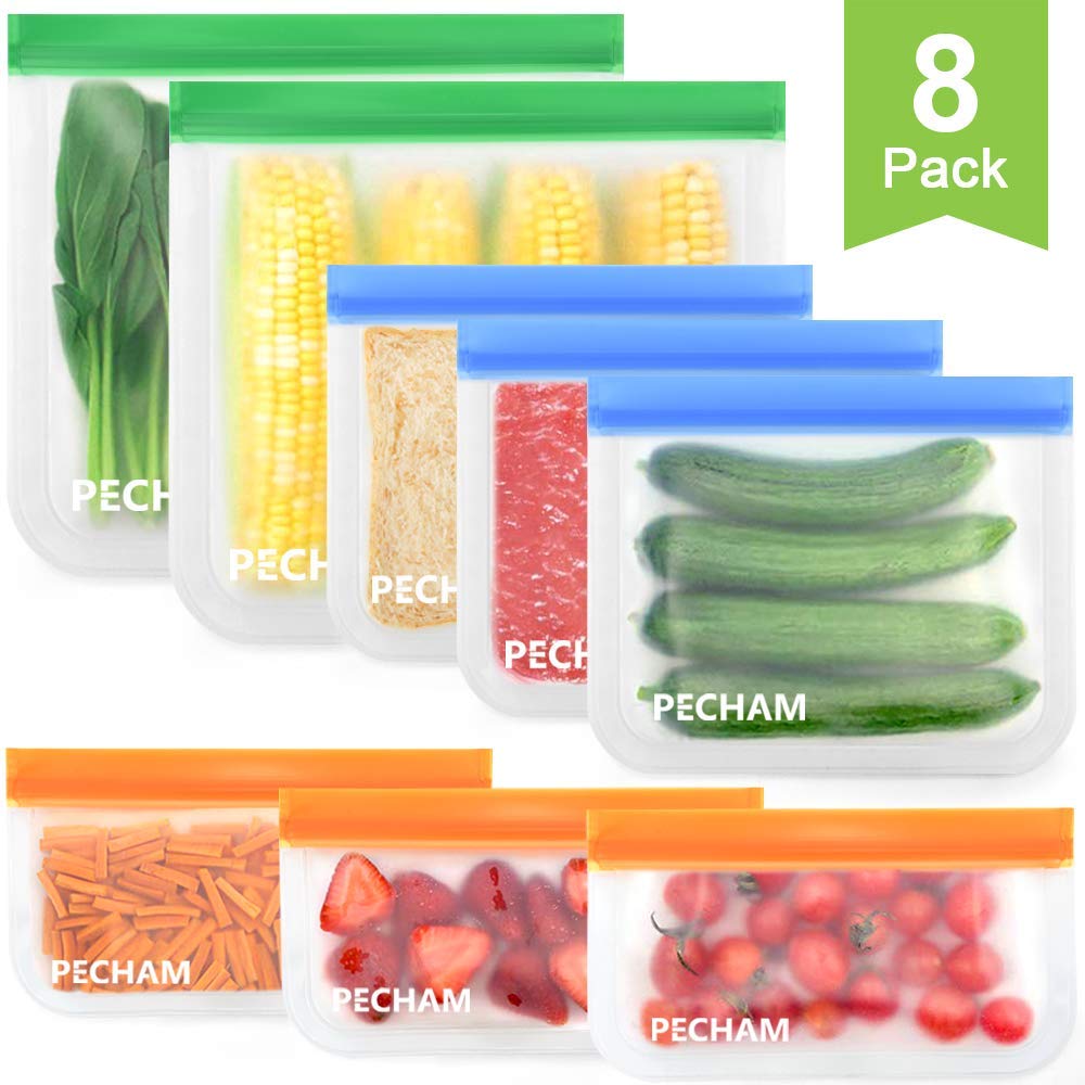 Reusable Storage Bags,8 Pack BPA FREE Leakproof silicone food storage freezer bags $9.99