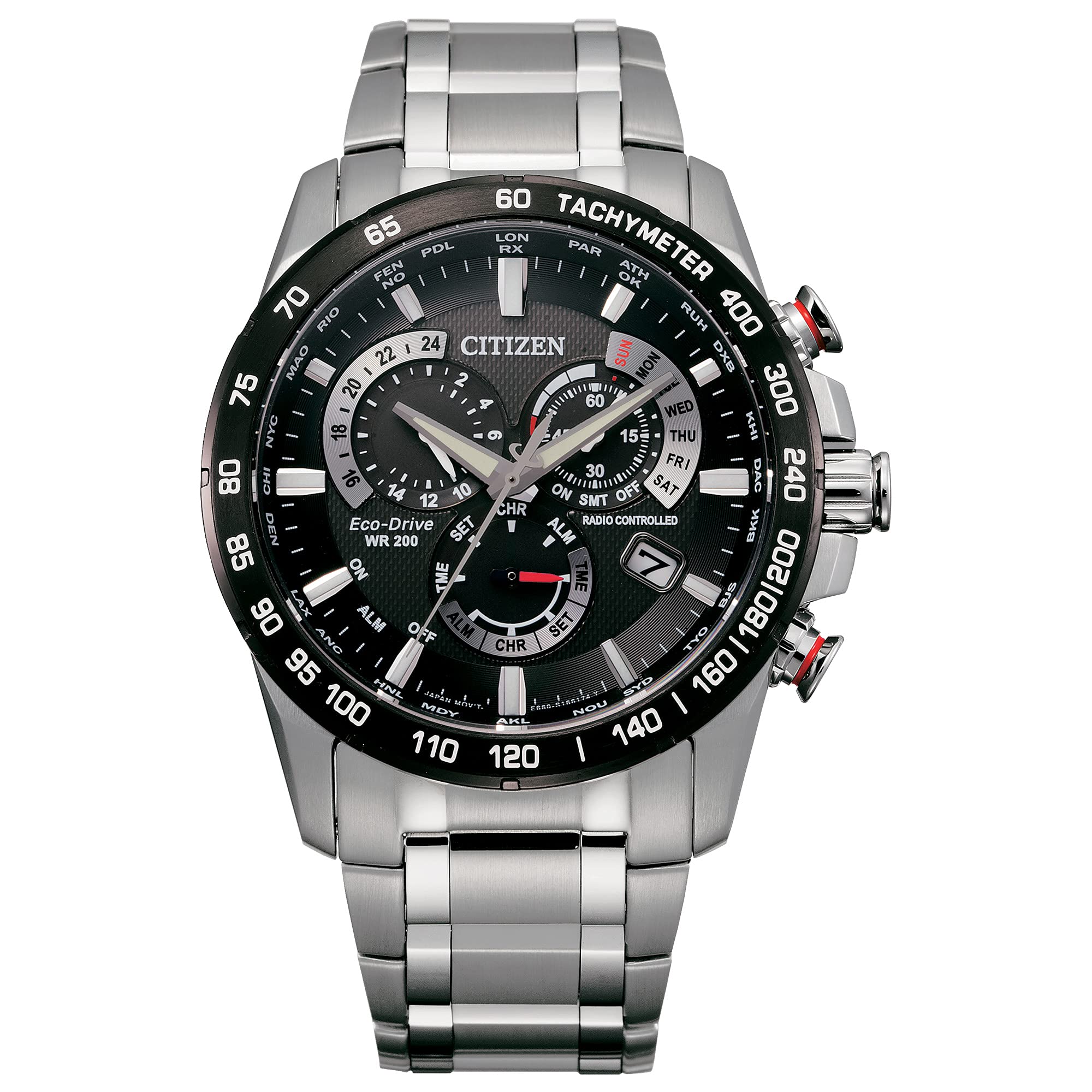 Citizen Men's Eco-Drive Sport Luxury PCAT Chronograph Watch Stainless Steel, Black Dial (Model: CB5898-59E) $357.34