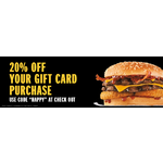 Hardee's 20% off gift card purchase online. Denomination form $5-100. Offer goes through 5/31/20.