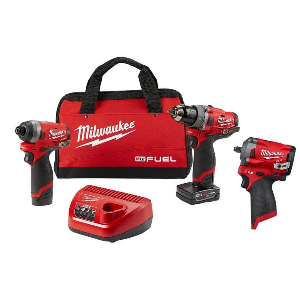 M12 FUEL Hammer Drill and Impact Driver Kit W/ 3/8 Stubby Impact Wrench $216.67 with hack