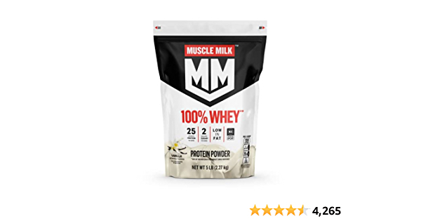 Muscle Milk 100% Whey Protein Powder, Vanilla, 5 Pound, 66 Servings, 25g Protein, 2g Sugar, Low in Fat, NSF Certified for Sport, Energizing Snack, Workout Recovery, Packa - $39.58